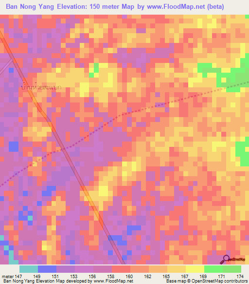 Ban Nong Yang,Thailand Elevation Map