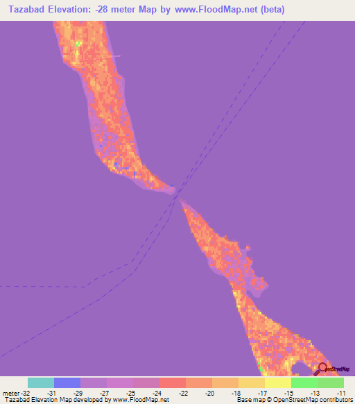 Tazabad,Turkmenistan Elevation Map