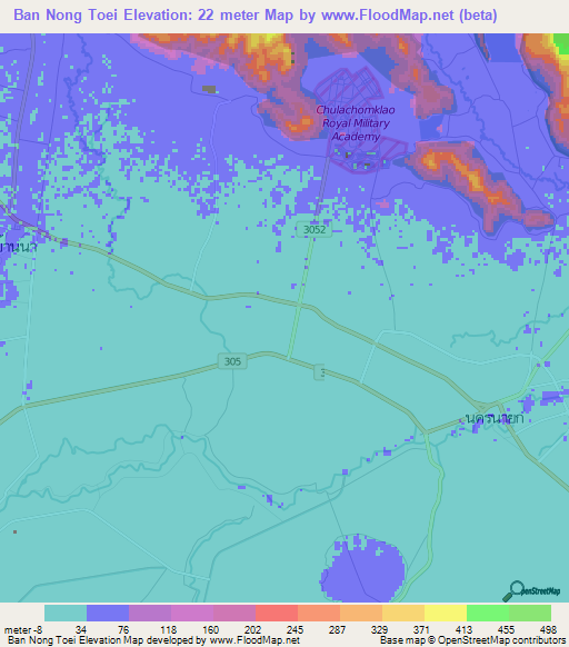 Ban Nong Toei,Thailand Elevation Map