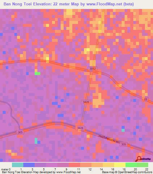 Ban Nong Toei,Thailand Elevation Map