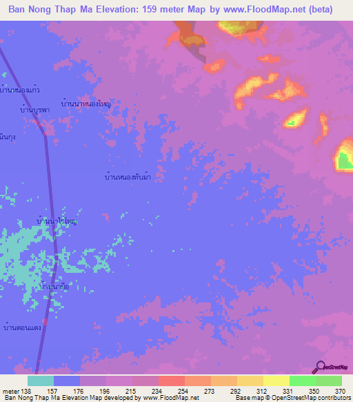 Ban Nong Thap Ma,Thailand Elevation Map