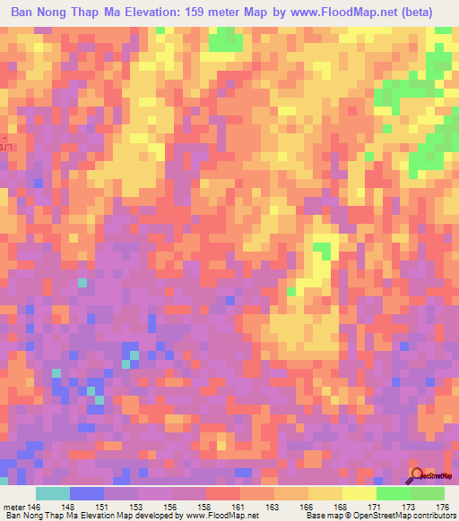Ban Nong Thap Ma,Thailand Elevation Map