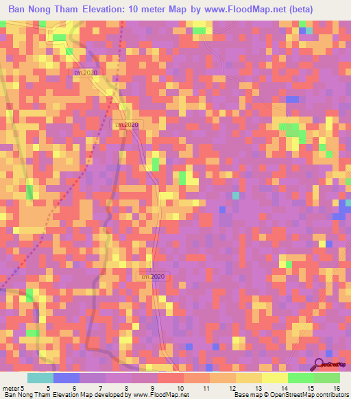 Ban Nong Tham,Thailand Elevation Map