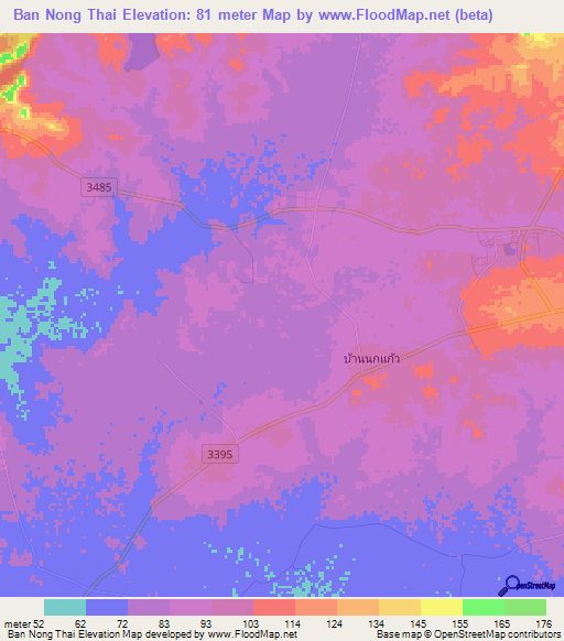 Ban Nong Thai,Thailand Elevation Map