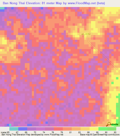 Ban Nong Thai,Thailand Elevation Map