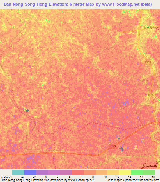 Ban Nong Song Hong,Thailand Elevation Map