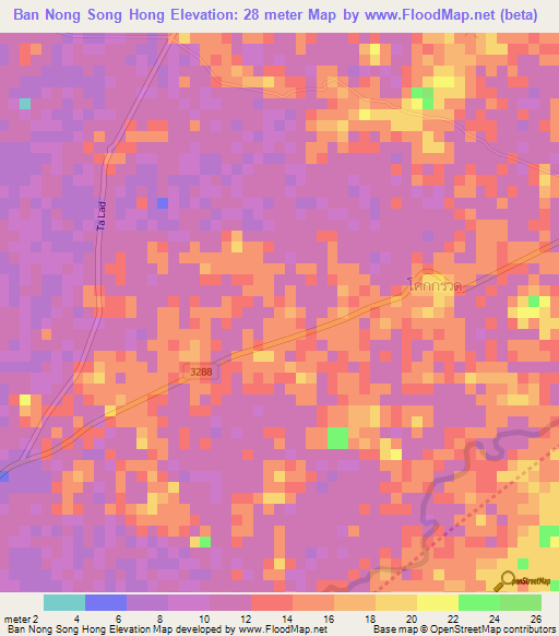 Ban Nong Song Hong,Thailand Elevation Map