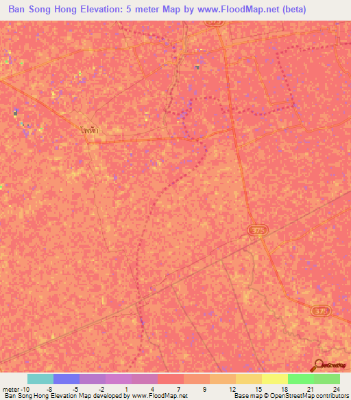 Ban Song Hong,Thailand Elevation Map