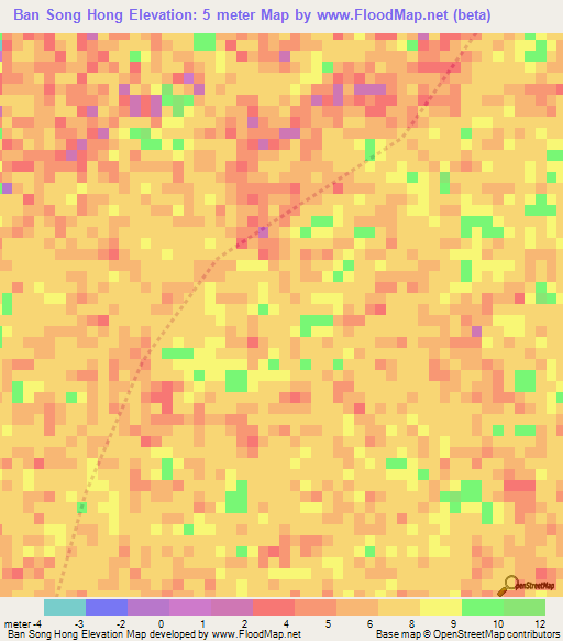 Ban Song Hong,Thailand Elevation Map