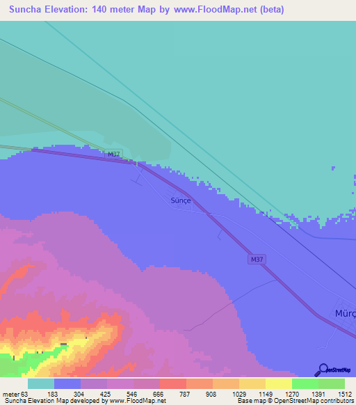 Suncha,Turkmenistan Elevation Map
