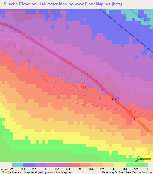 Suncha,Turkmenistan Elevation Map