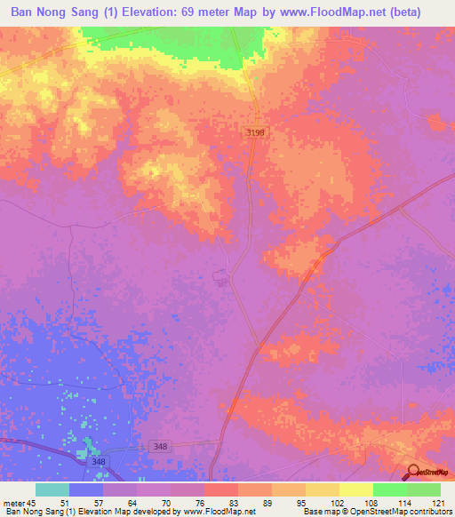 Ban Nong Sang (1),Thailand Elevation Map