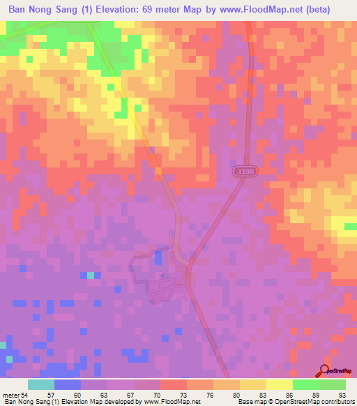 Ban Nong Sang (1),Thailand Elevation Map