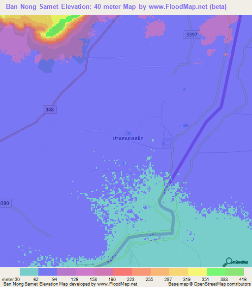 Ban Nong Samet,Thailand Elevation Map