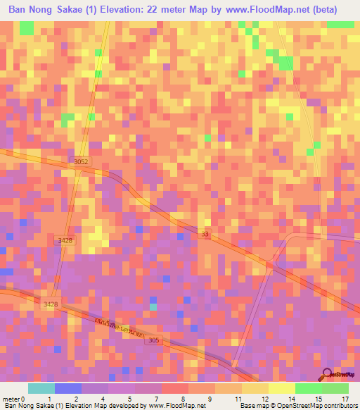 Ban Nong Sakae (1),Thailand Elevation Map