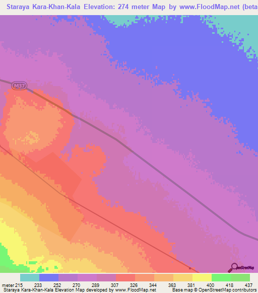 Staraya Kara-Khan-Kala,Turkmenistan Elevation Map
