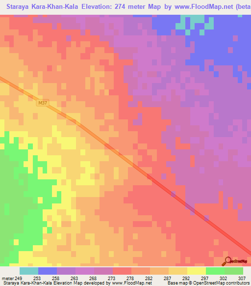 Staraya Kara-Khan-Kala,Turkmenistan Elevation Map