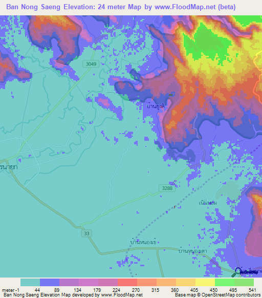 Ban Nong Saeng,Thailand Elevation Map