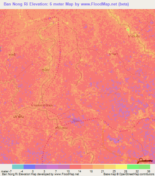 Ban Nong Ri,Thailand Elevation Map