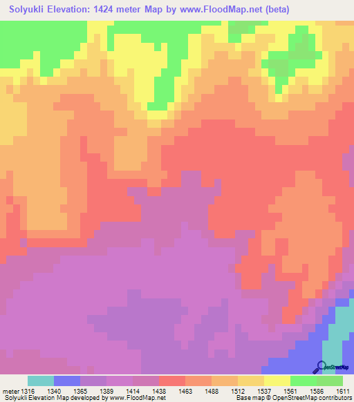Solyukli,Turkmenistan Elevation Map