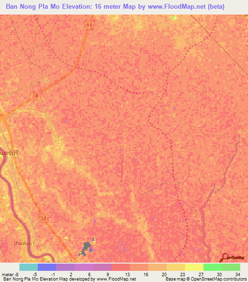 Ban Nong Pla Mo,Thailand Elevation Map
