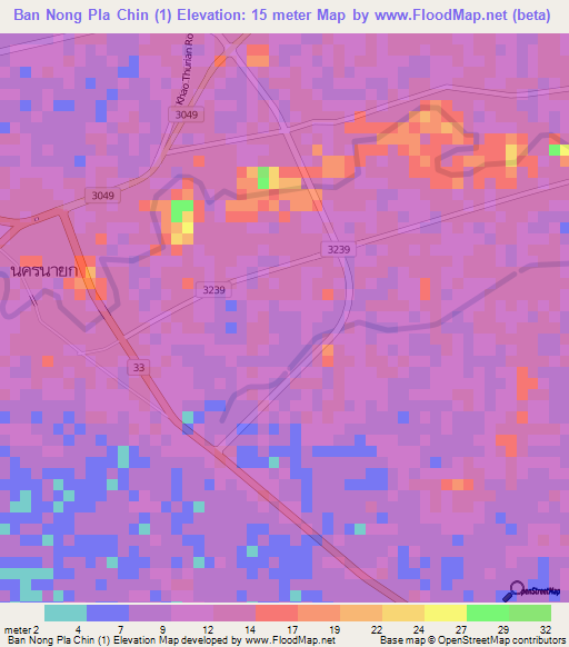 Ban Nong Pla Chin (1),Thailand Elevation Map