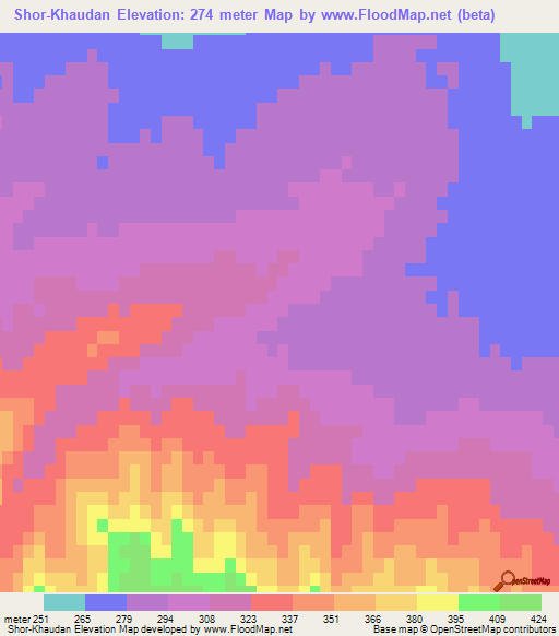 Shor-Khaudan,Turkmenistan Elevation Map