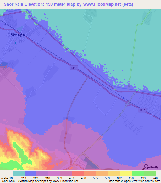 Shor-Kala,Turkmenistan Elevation Map