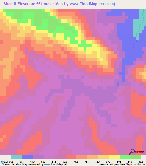 Shemli,Turkmenistan Elevation Map