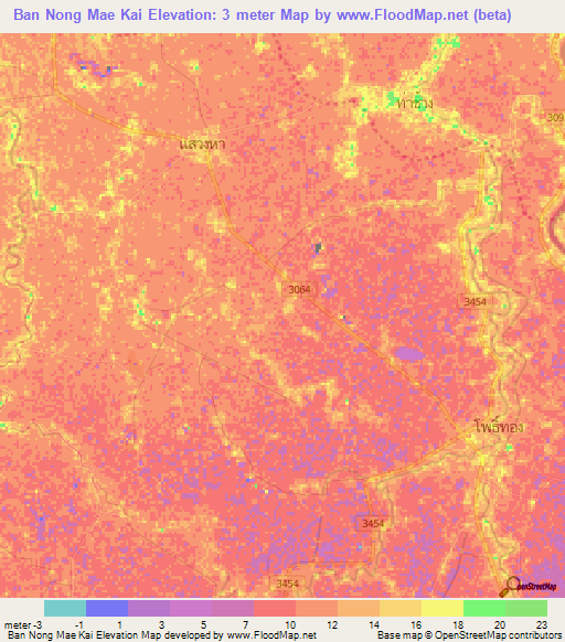 Ban Nong Mae Kai,Thailand Elevation Map