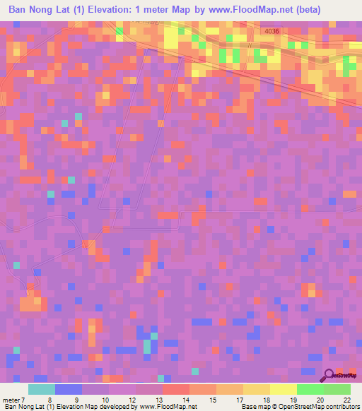 Ban Nong Lat (1),Thailand Elevation Map