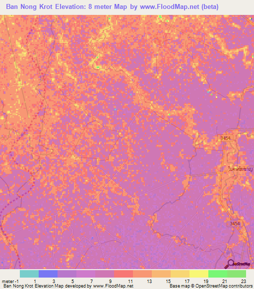 Ban Nong Krot,Thailand Elevation Map