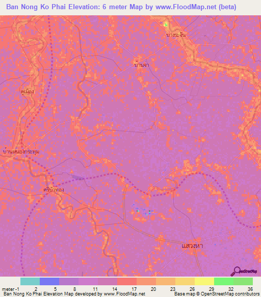 Ban Nong Ko Phai,Thailand Elevation Map
