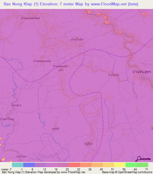 Ban Nong Klap (1),Thailand Elevation Map