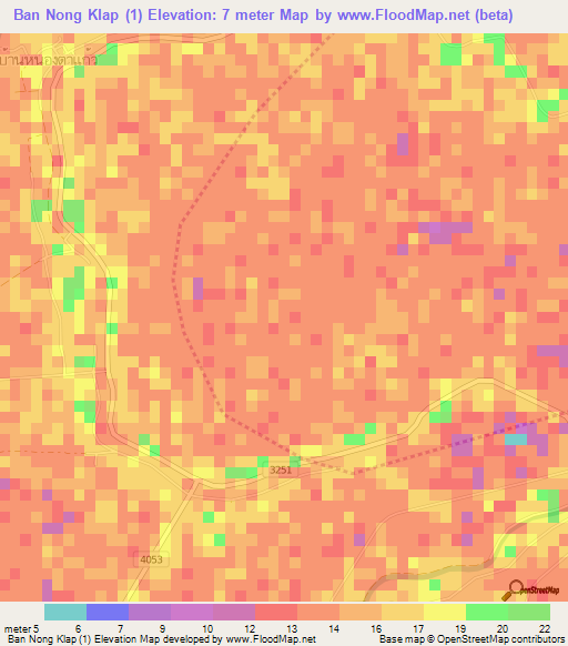 Ban Nong Klap (1),Thailand Elevation Map