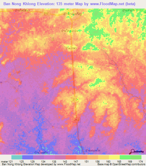 Ban Nong Khlong,Thailand Elevation Map