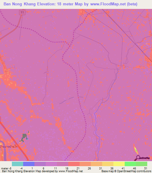 Ban Nong Khang,Thailand Elevation Map