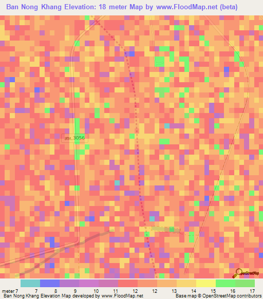 Ban Nong Khang,Thailand Elevation Map