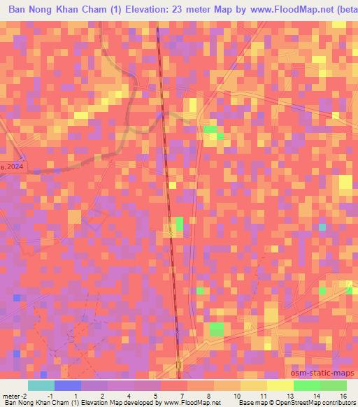 Ban Nong Khan Cham (1),Thailand Elevation Map