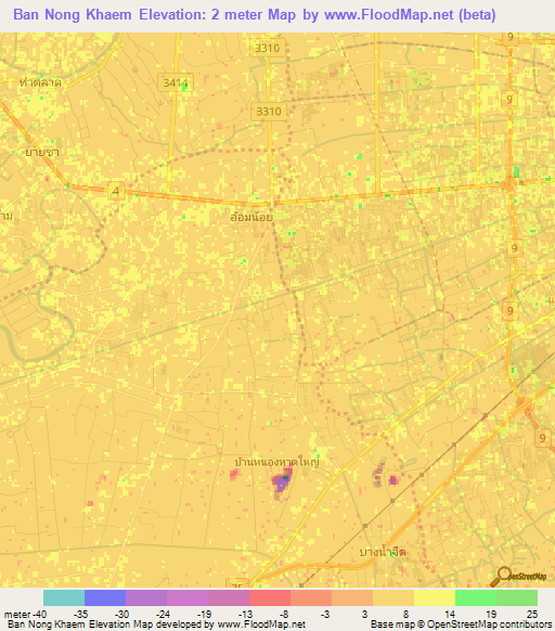 Ban Nong Khaem,Thailand Elevation Map