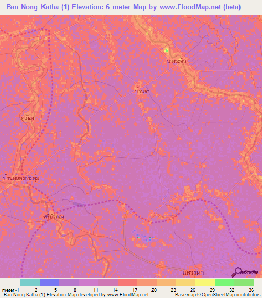 Ban Nong Katha (1),Thailand Elevation Map