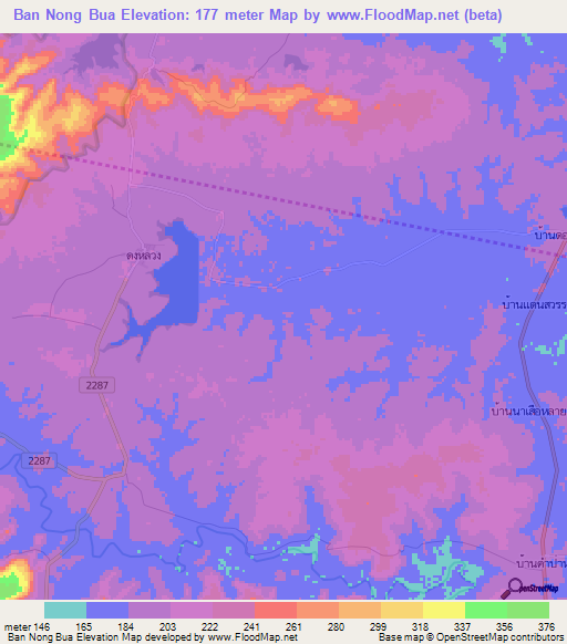 Ban Nong Bua,Thailand Elevation Map