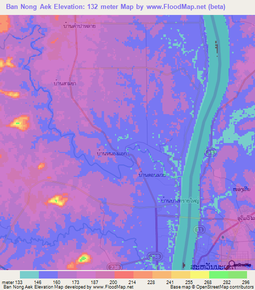 Ban Nong Aek,Thailand Elevation Map