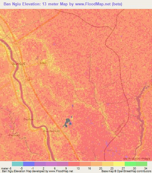 Ban Ngiu,Thailand Elevation Map