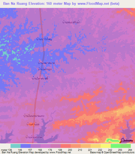 Ban Na Ruang,Thailand Elevation Map