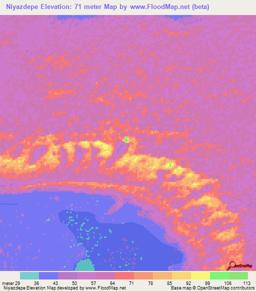 Niyazdepe,Turkmenistan Elevation Map