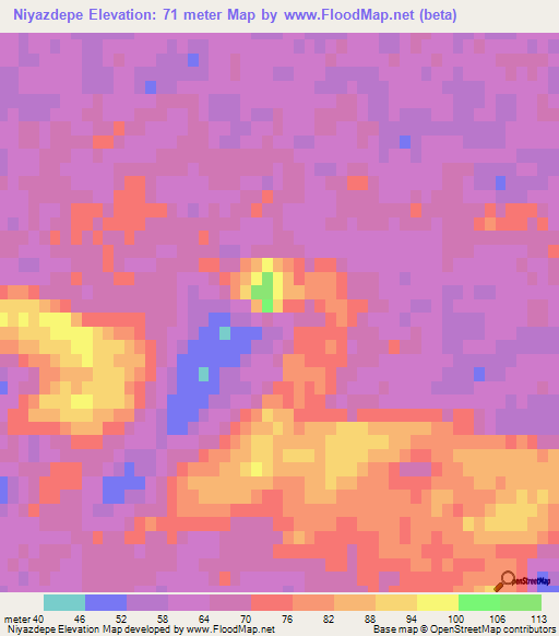 Niyazdepe,Turkmenistan Elevation Map