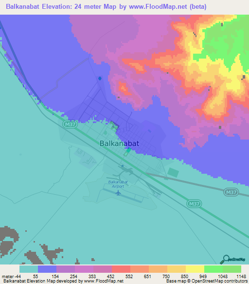 Balkanabat,Turkmenistan Elevation Map