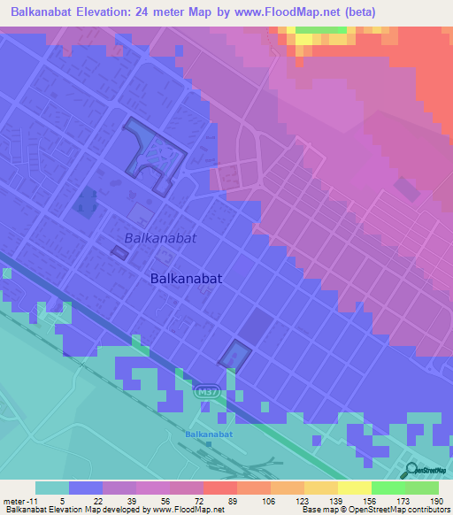 Balkanabat,Turkmenistan Elevation Map