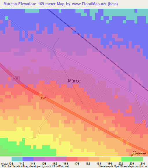 Murcha,Turkmenistan Elevation Map
